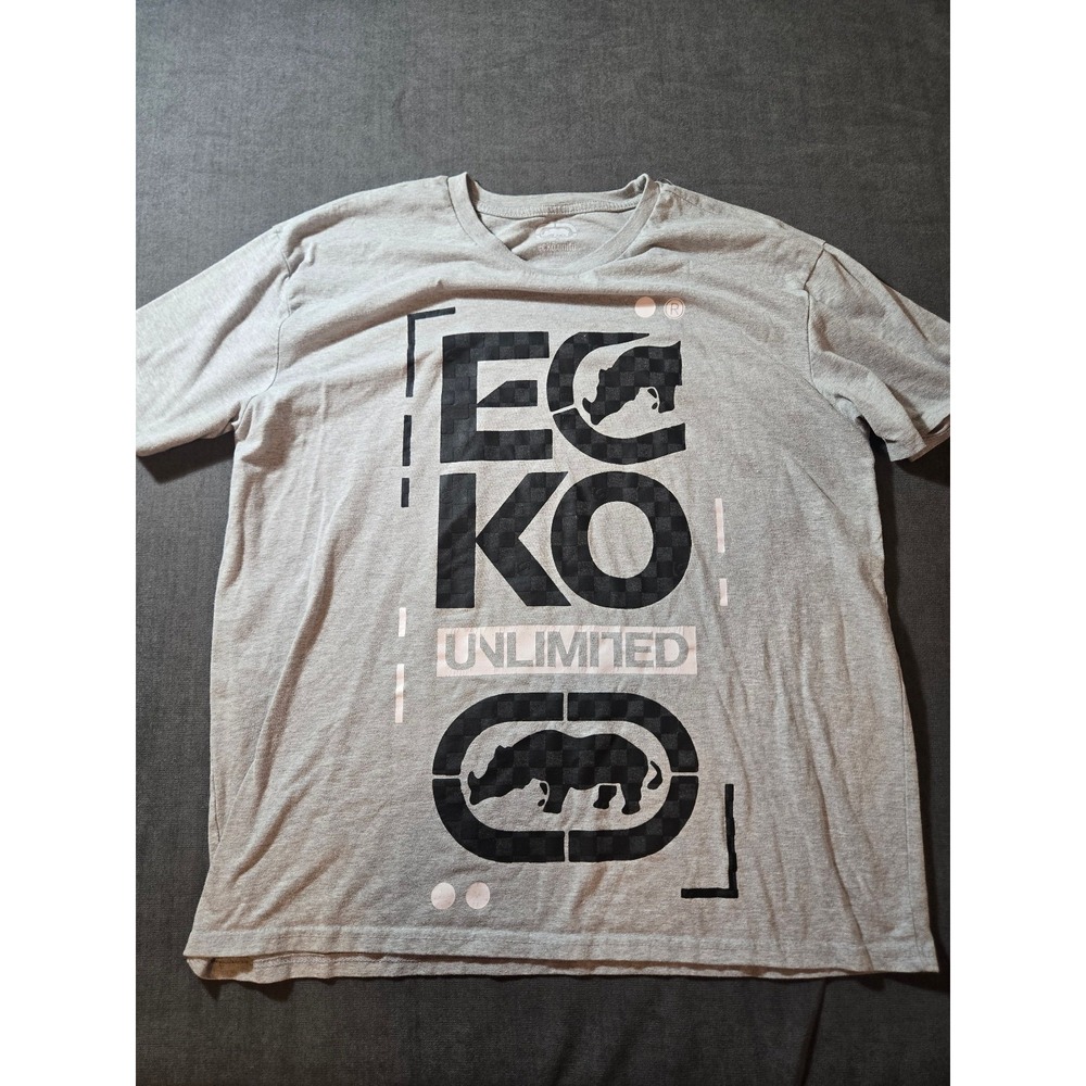 Vtg Y2K Ecko Ulimited T-Shirt Mens XXL Gray Spellout Logo Graphic Tee